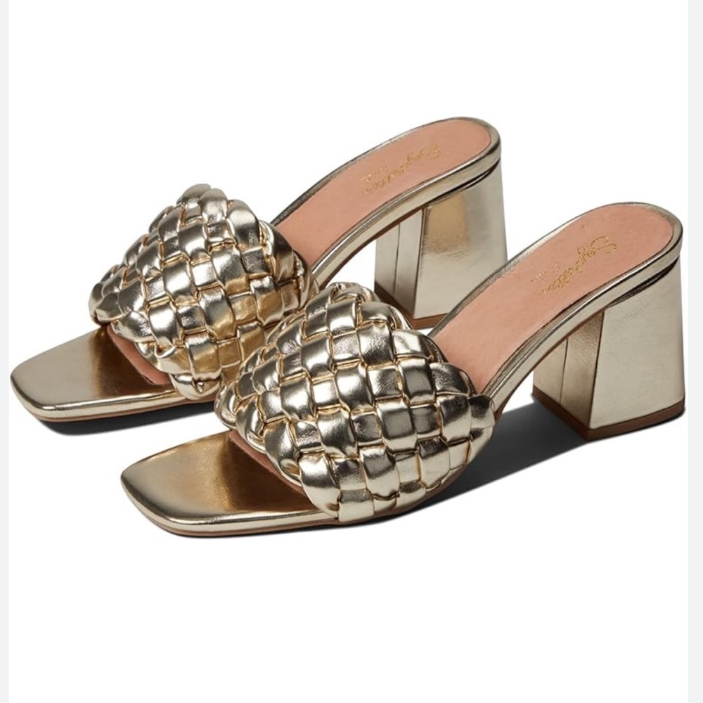 Seychelles Womens Connoisseur Gold Faux Leather Woven Mule Sandals Shoes New 8.5